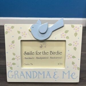 Smile For The Birdie Handpainted Handcarved Grandma & Me Wooden Photo Frame